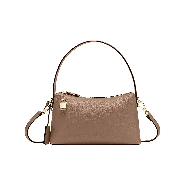 Lock Accent Grained Leather Adjustable Strap Daily Shoulder Purse