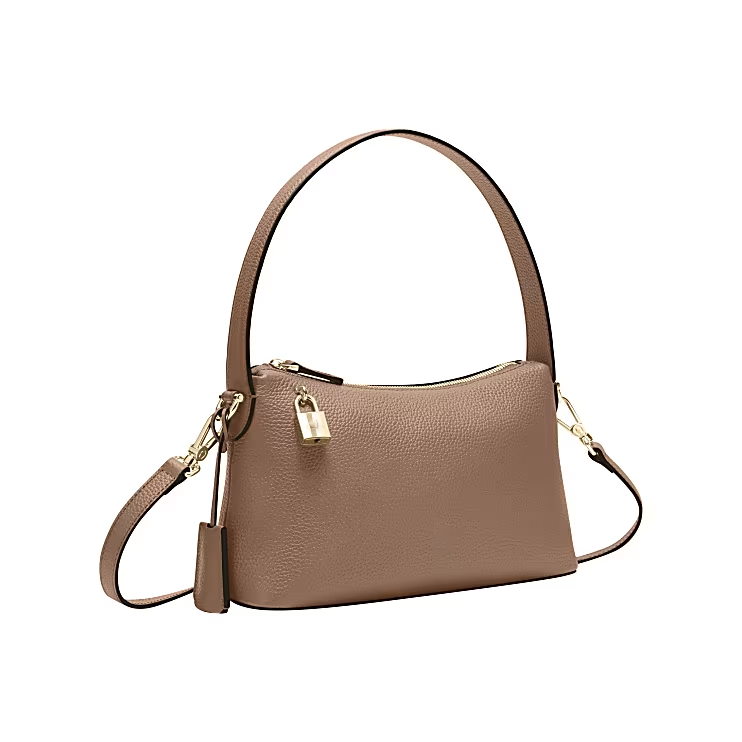 Lock Accent Grained Leather Adjustable Strap Daily Shoulder Purse