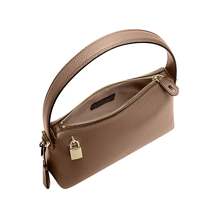 Lock Accent Grained Leather Adjustable Strap Daily Shoulder Purse