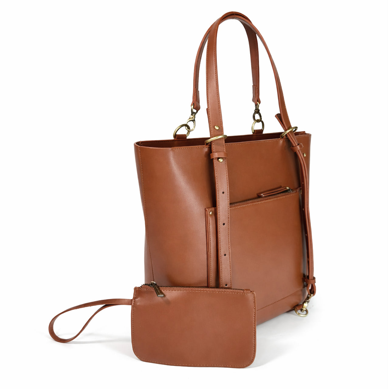 Multi-Wear Convertible Structured Tote Bag With Detachable Matching Mini Pouch