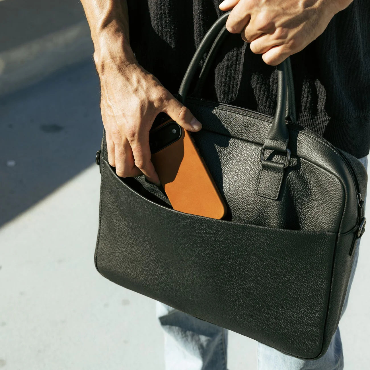 Structured Business Briefcase Style 16 Inch Laptop Bag With Magnetic Front Pocket