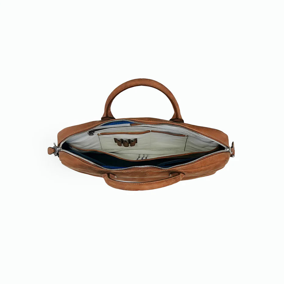Timeless Low-Profile Leather Briefcase Laptop Bag With Multi External Storage Slots