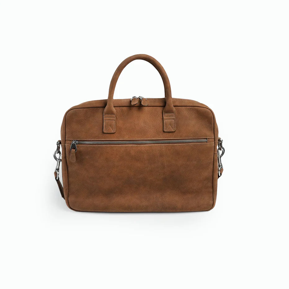 Timeless Low-Profile Leather Briefcase Laptop Bag With Multi External Storage Slots