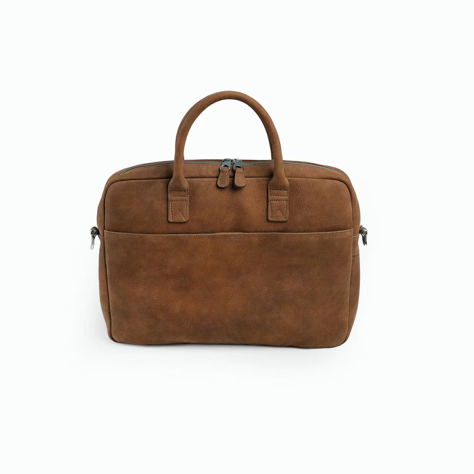 Timeless Low-Profile Leather Briefcase Laptop Bag With Multi External Storage Slots